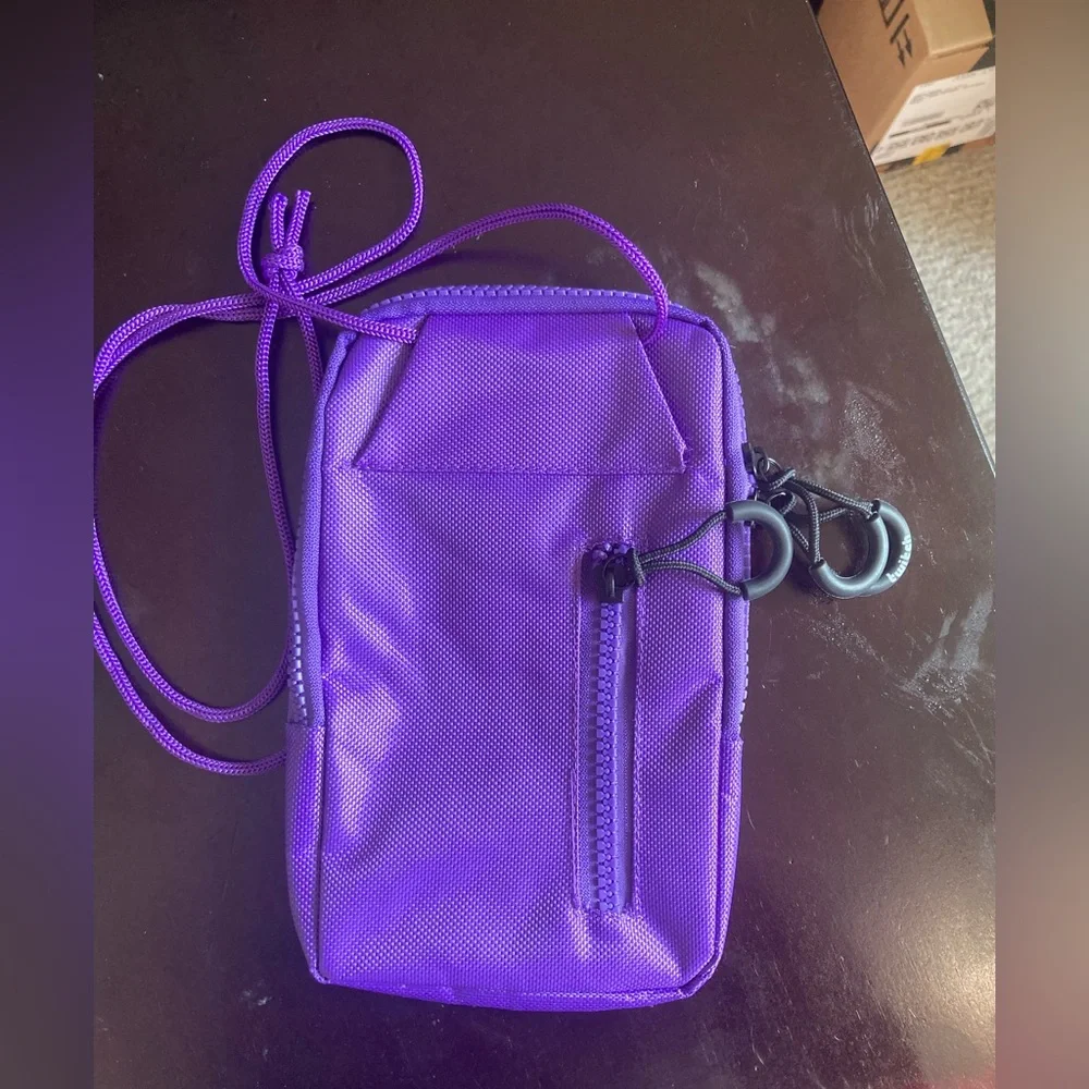 Twitch Phone Wallet Pouch Zip Up Purple Black White Bag Crossbody 5 in x 8 in